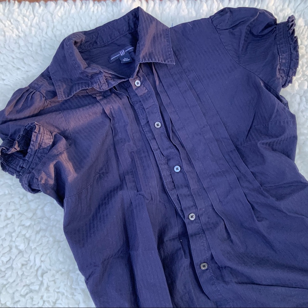Pretty Gap Button Down Blouse Pleated Ruffle Navy… - image 1